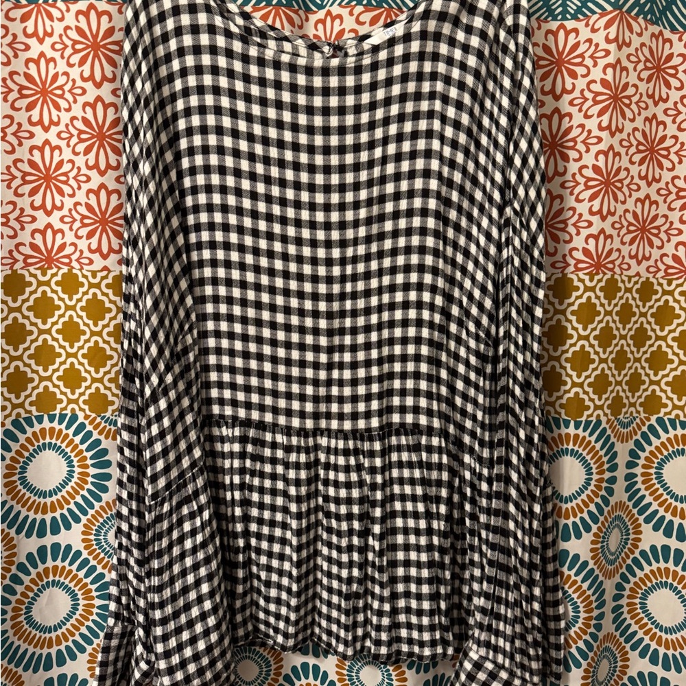 Time and Tru Black and White Checkered Peplum Blouse